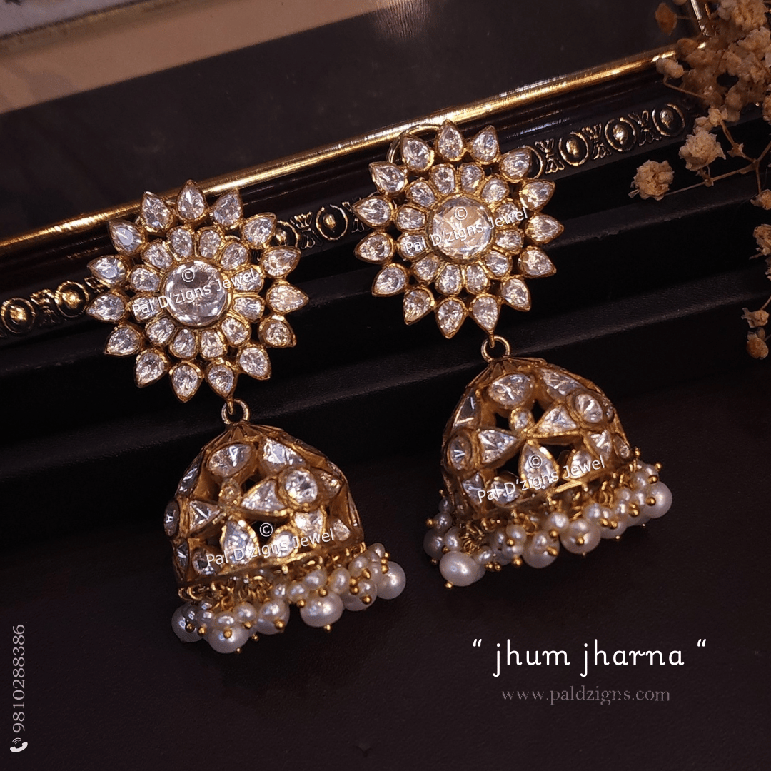 Jhum Jharna Gold Moissanite Polki Jhumki
