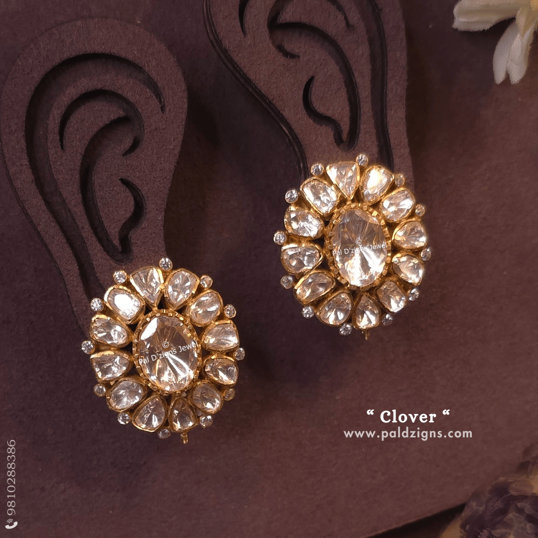 Clover Moissanite Polki Stud