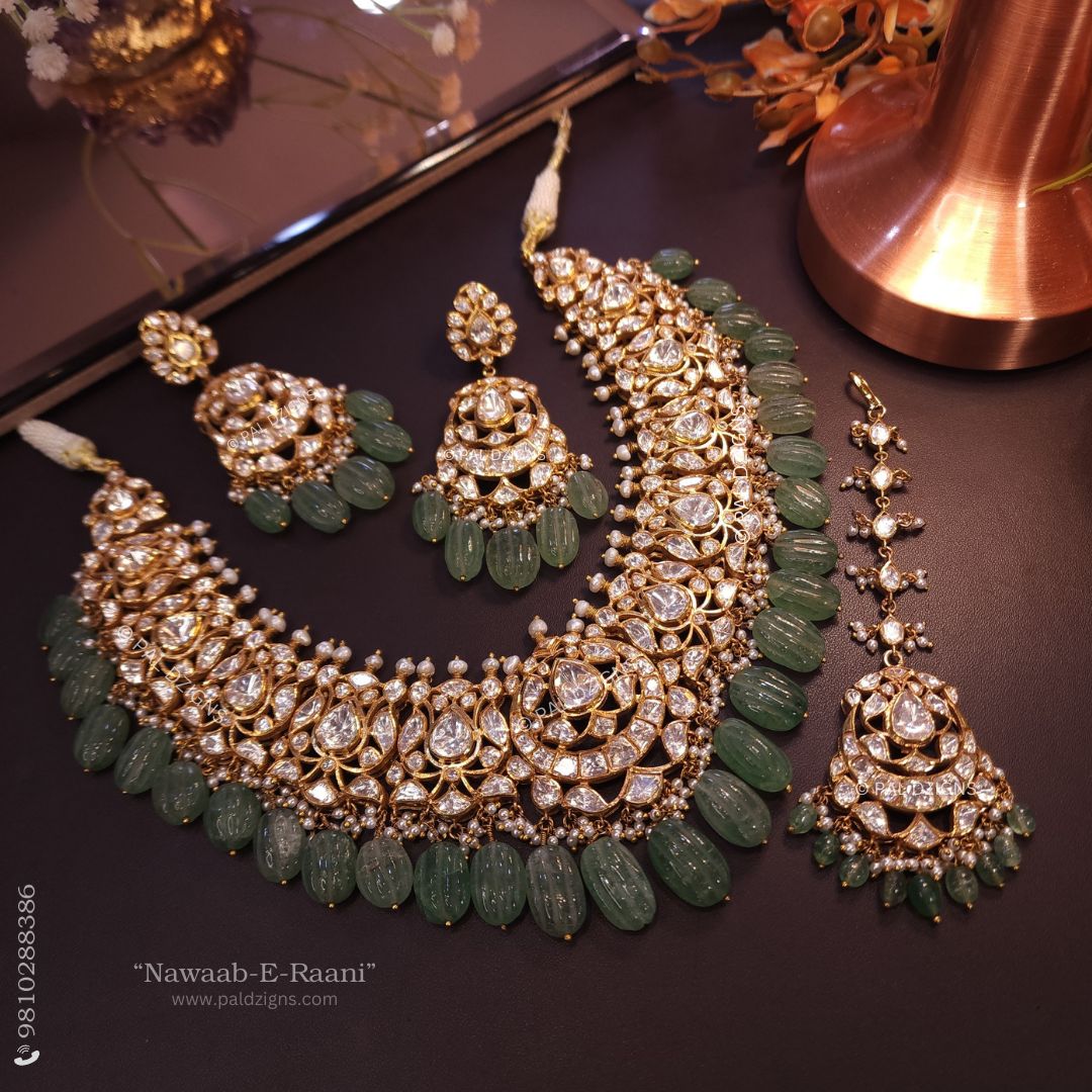 Nawaab-E-Raani Moissanite Polki Necklace and Tikka Set