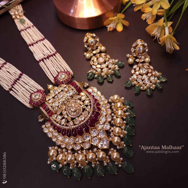 Ajantaa Malhaar Moissanite Polki Long Pendant Necklace Set