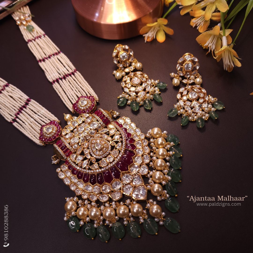 Ajantaa Malhaar Moissanite Polki Long Pendant Necklace Set