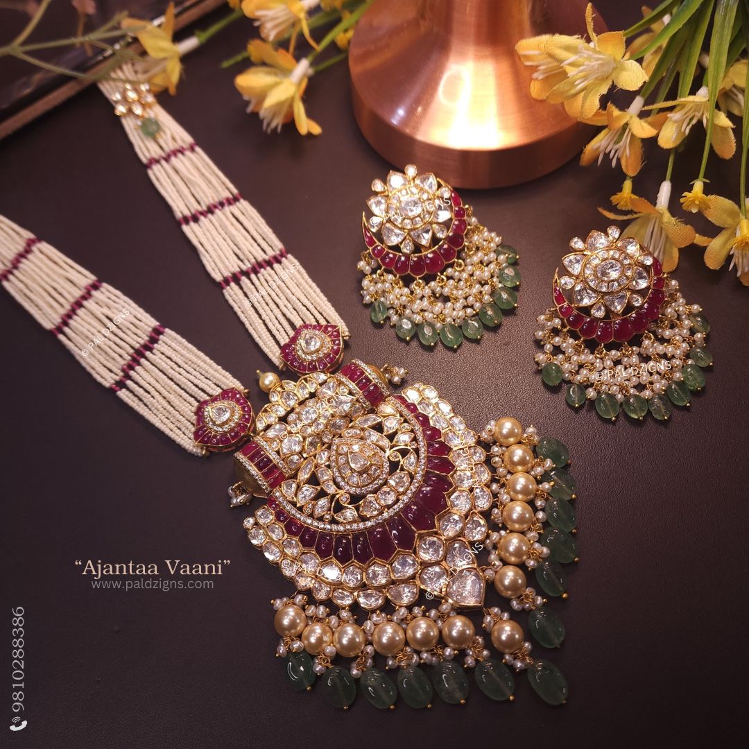 Ajantaa Vaani - Moissanite Polki Long Pendant Set