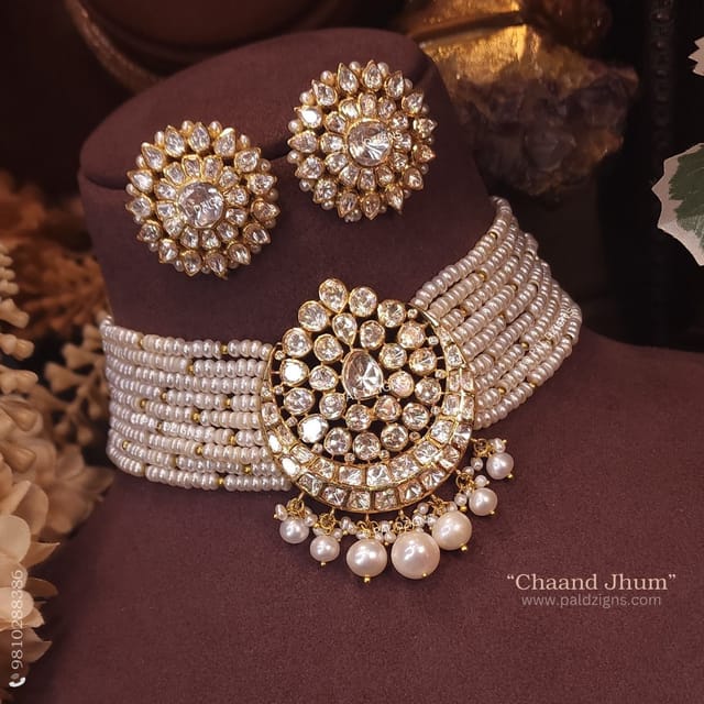 Chaand Jhum Moissanite Polki Choker Set