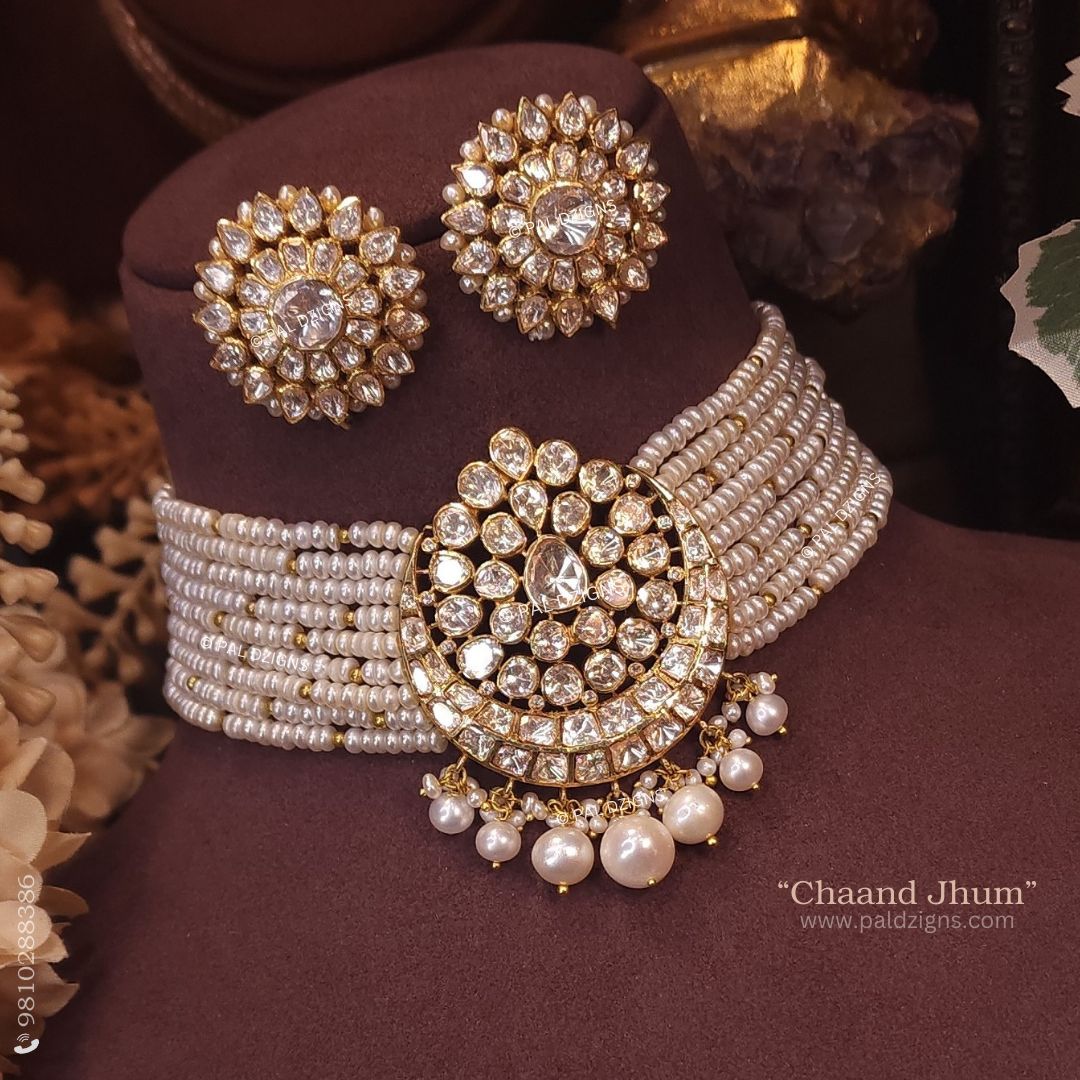Chaand Jhum Moissanite Polki Choker Set