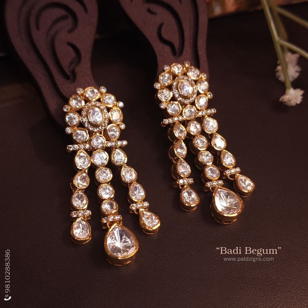 Badi Begum Gold Moissanite Polki Earings