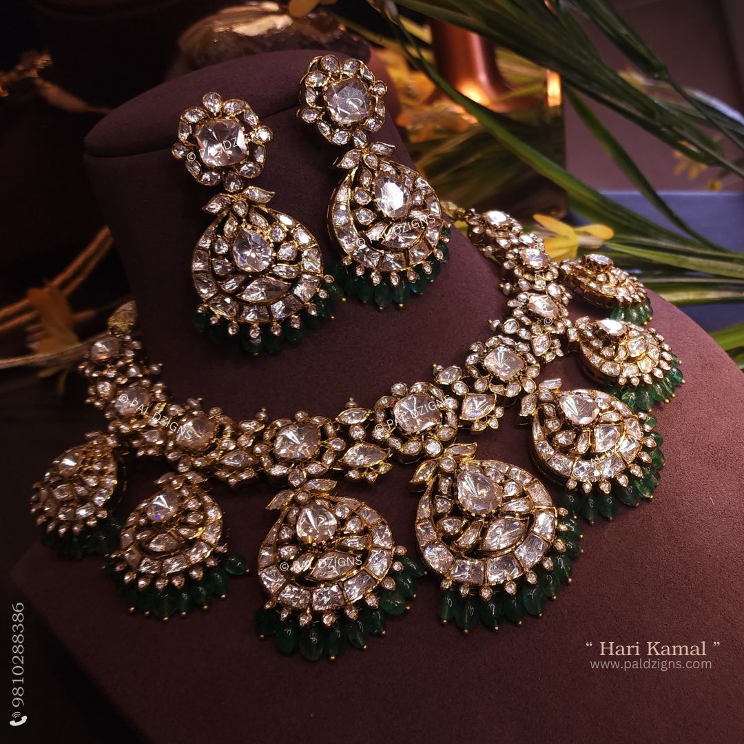 Hari Kamal Moissanite Polki Necklace Set