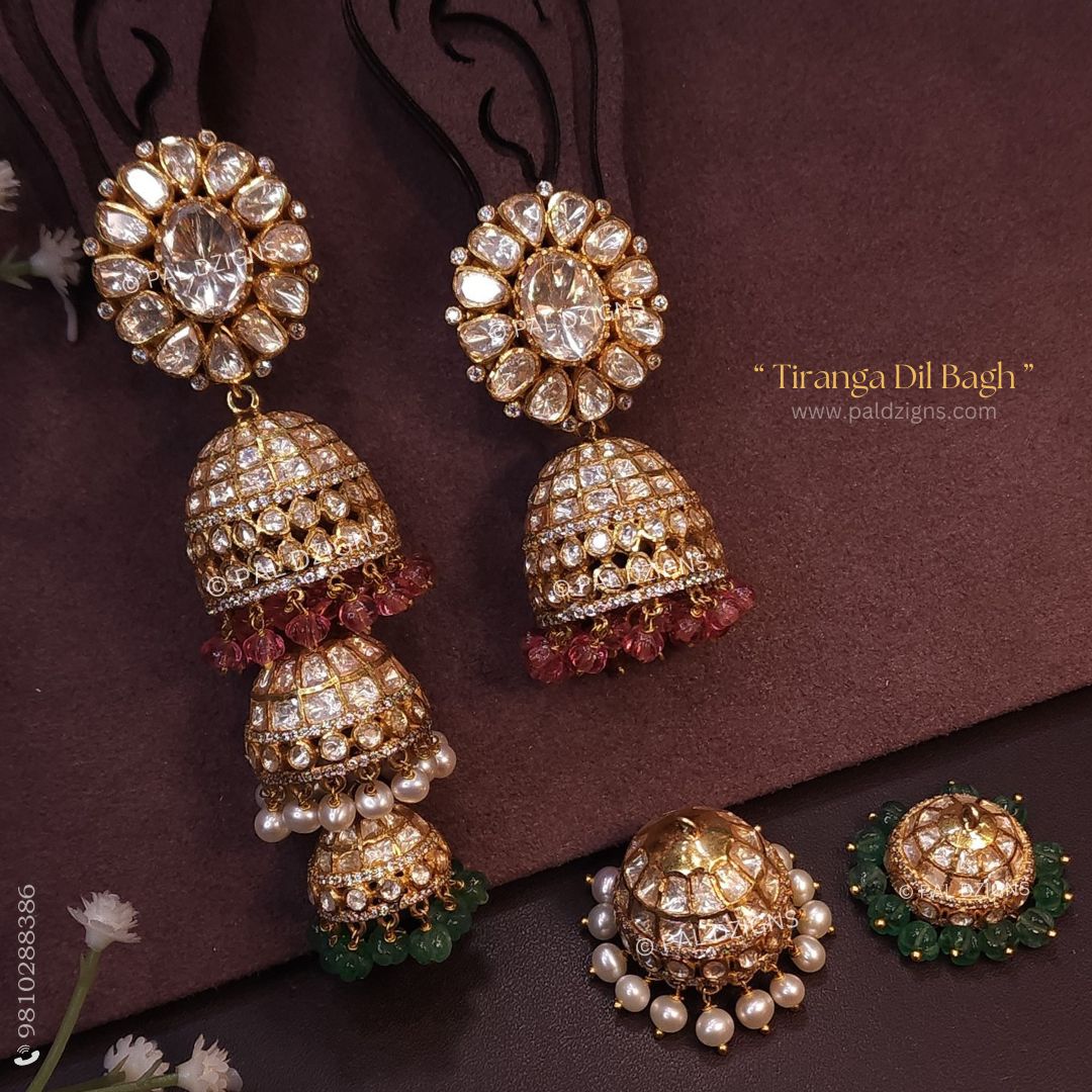 Tiranga Dil Bagh Jumeirah Detachable Moissanite Polki Jhumki
