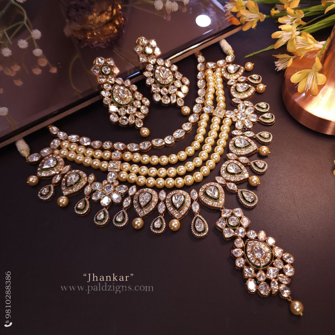 Jhankar Moissanite Polki Necklace set