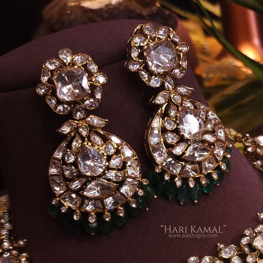 Hari Kamal Moissanite Polki Earrings