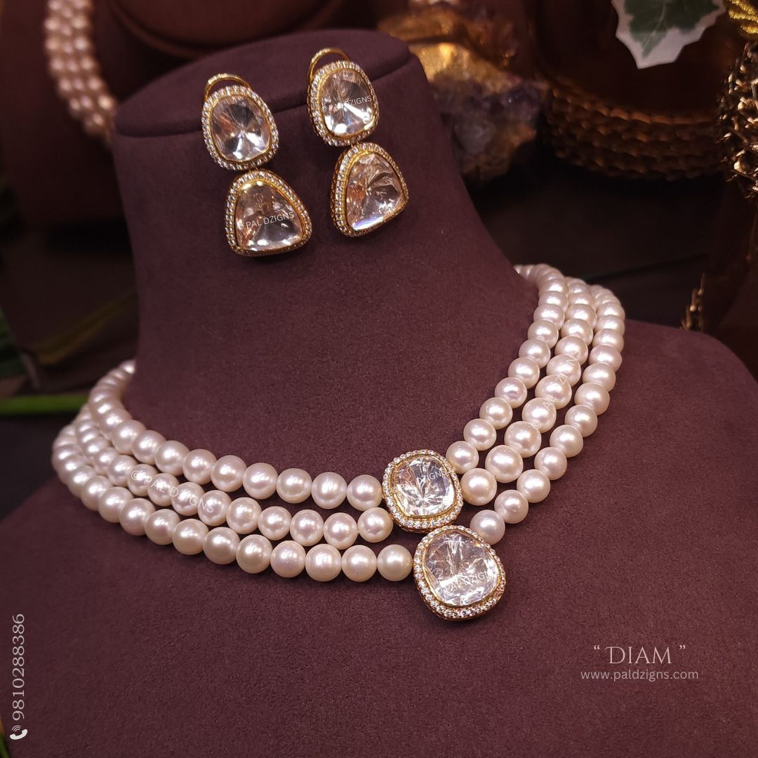 Diam Moissanite Polki Necklace Set