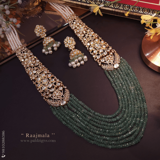 Raajmala Moissanite Polki Long Necklace Set