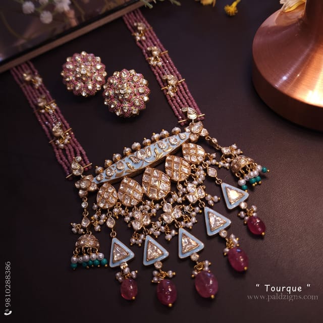 Tourque Moissanite Polki Pendant Set