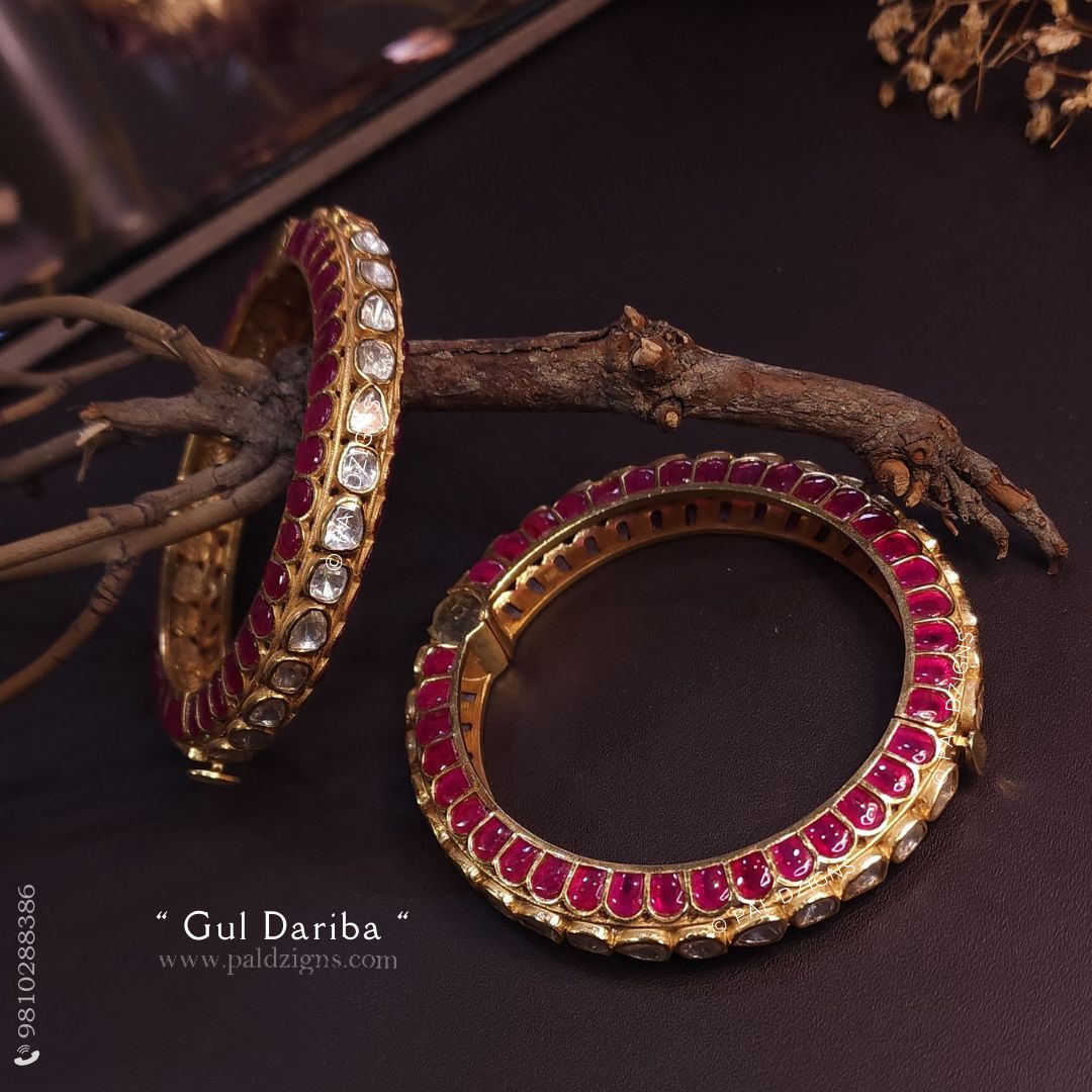 Gul Dariba 2-4" Size Moissanite Polki Bangles (Pair)