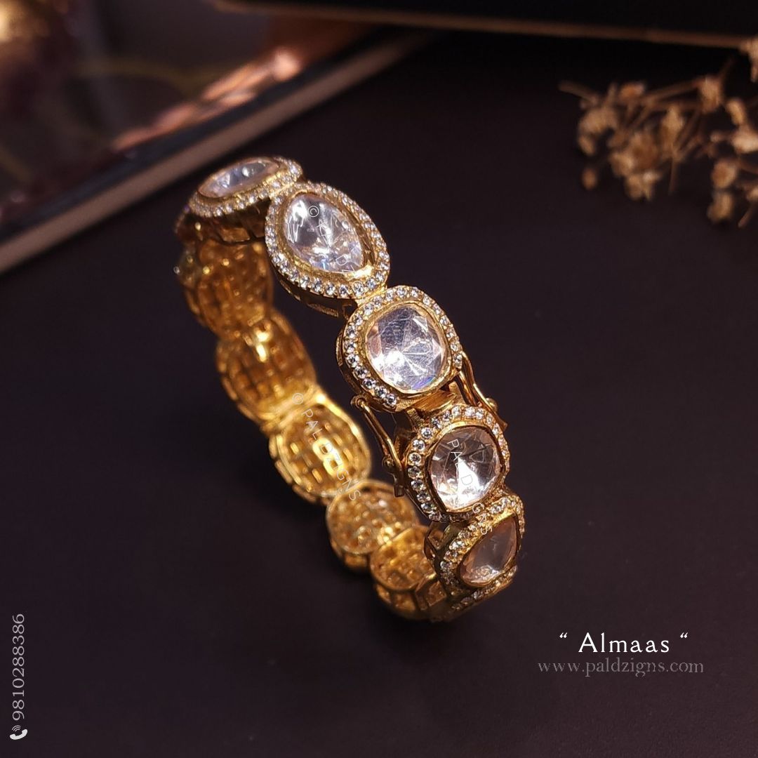 Almaas (2-8" Size) Single Moissanite Polki Bangles