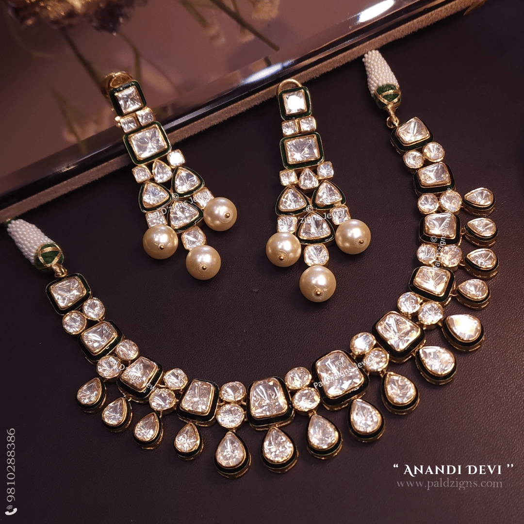 Anandi Devi Moissanite Polki Necklace Set