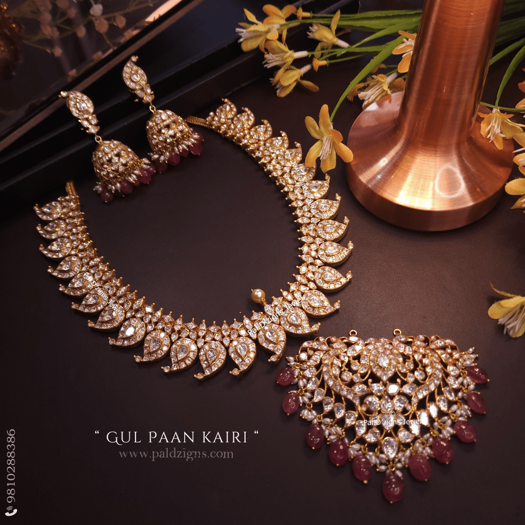 Gul Paan Kairi Moissanite polki Detachable Necklace Set