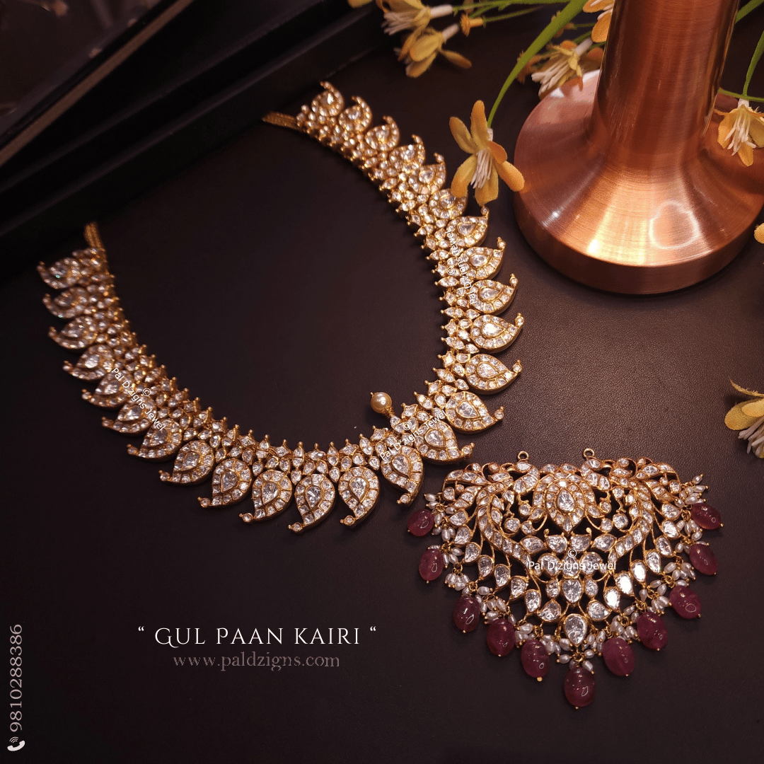 Gul Paan Kairi Moissanite polki Detachable Necklace