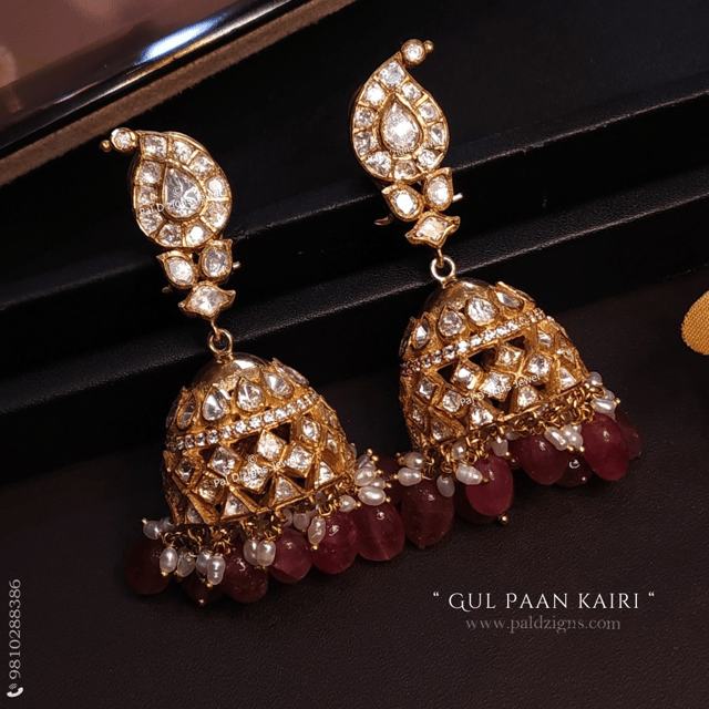 Gul Paan Kairi Moissanite polki Jhumki
