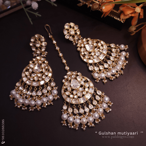 Gulshan Mutiyaari Moissanite Polki Maang Tikka And Earrings Combo