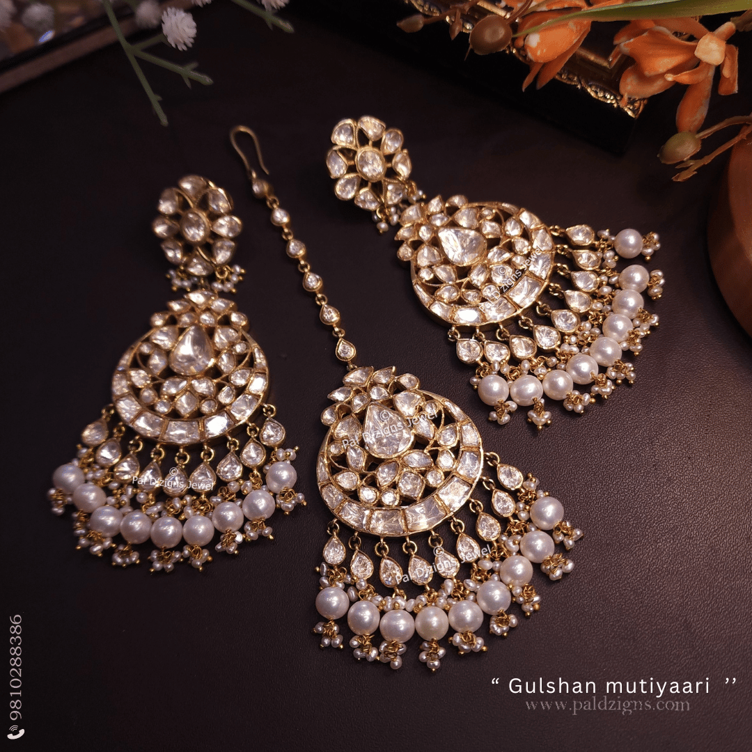 Gulshan Mutiyaari Moissanite Polki Maang Tikka And Earrings Combo