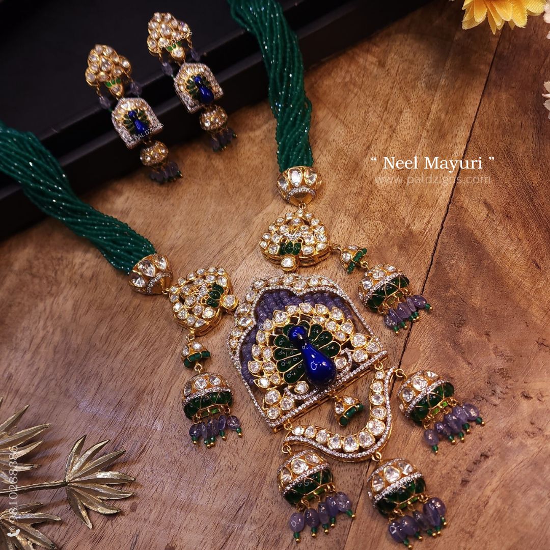 Neel Mayuri Moissanite Polki Pendant Set