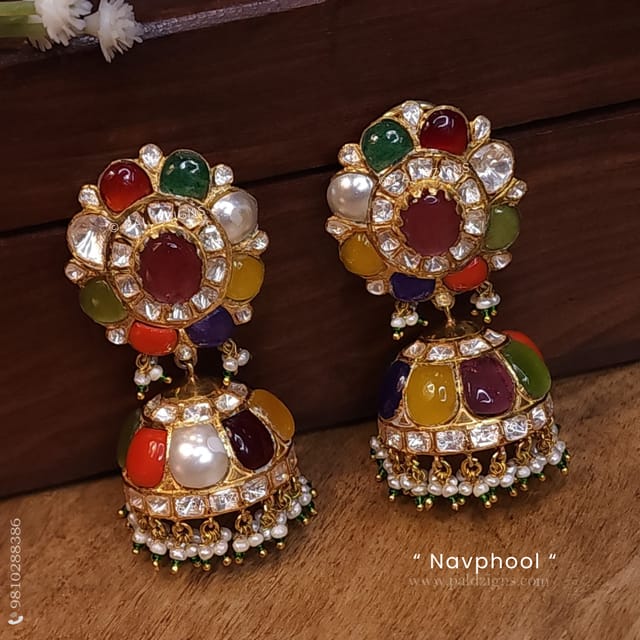 Navphool Moissanite polki Jhumki