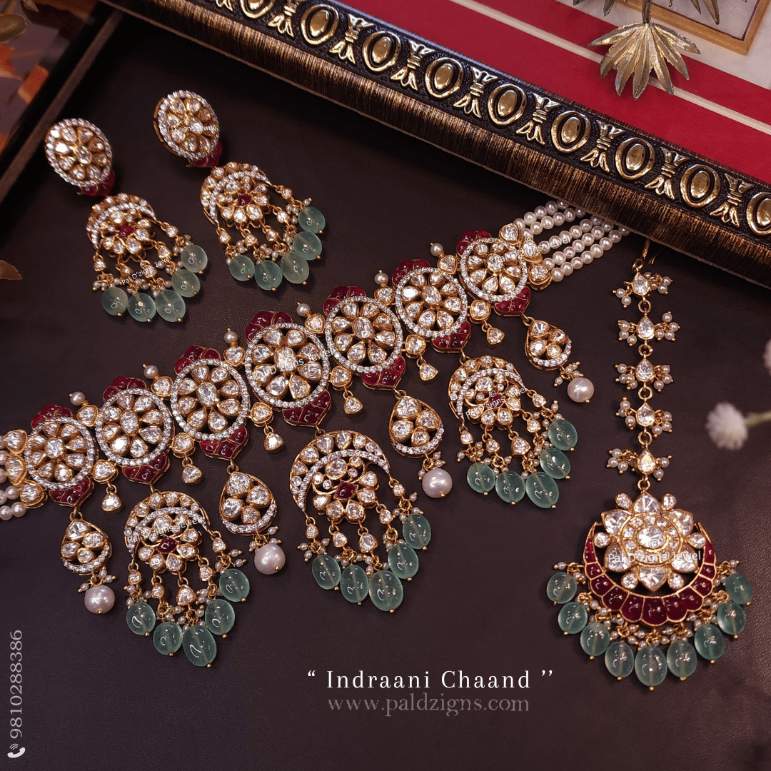 Indraani Chaand Moissanite Polki Choker Set And Tikka Combo