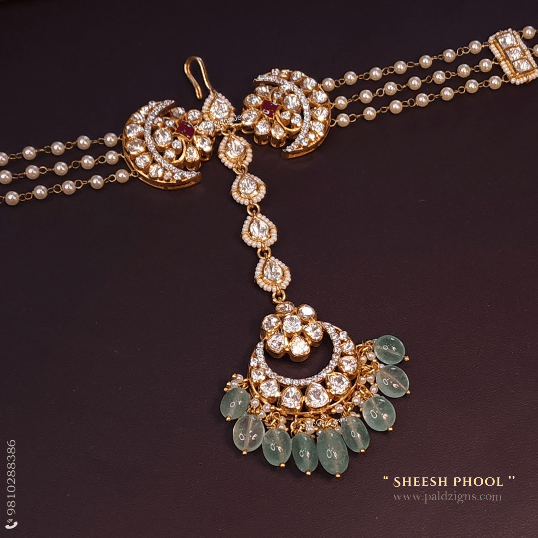 Sheesh Phool Mathapatti in Moissanite Polki