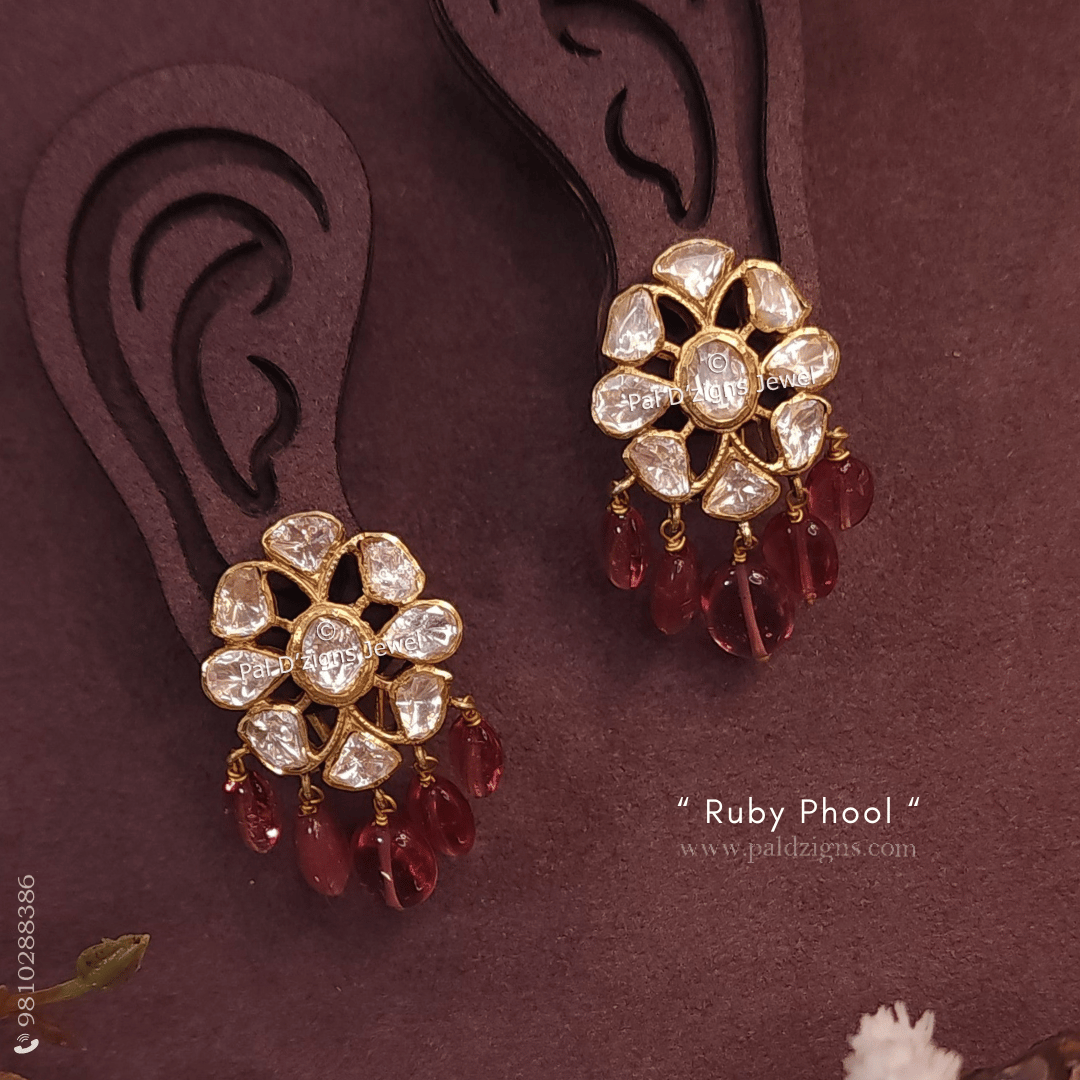 Ruby Phool Moissanite Polki Studs