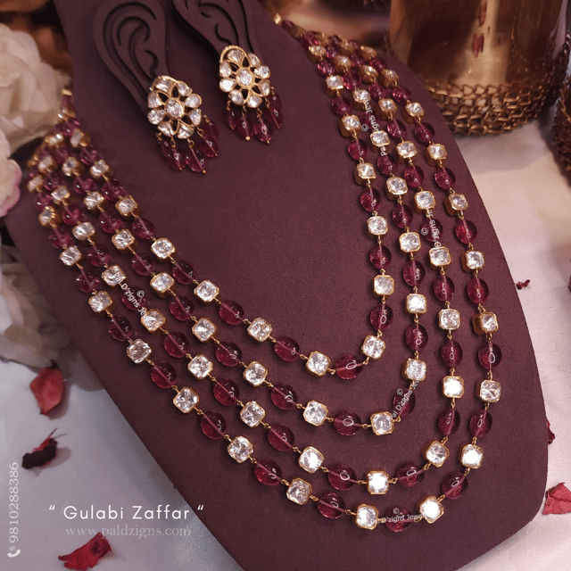 Gulabi Zaffar Moissanite Polki Necklace Set