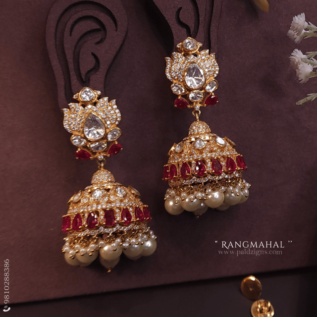 Rangmahal Moissanite Polki Jhumki