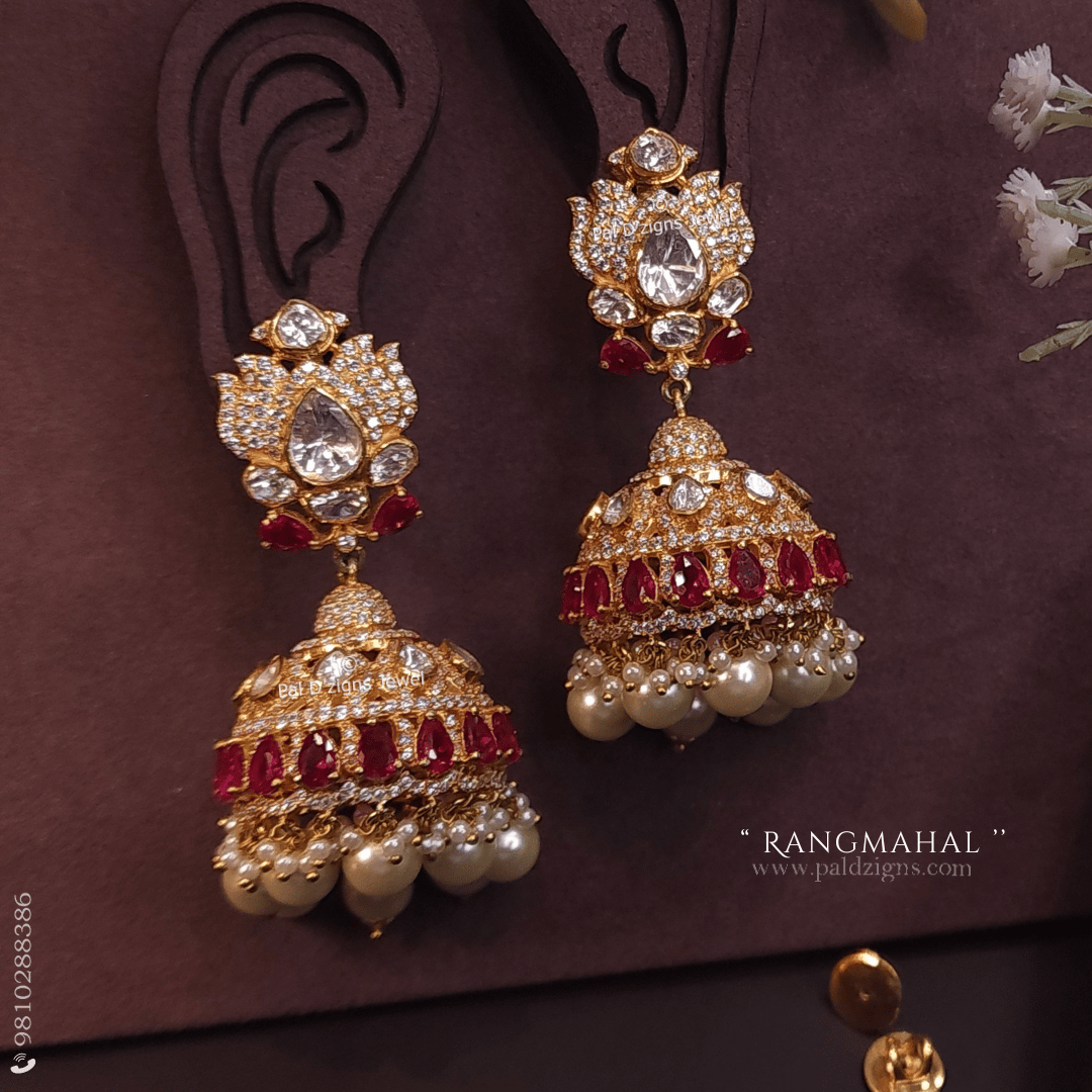 Rangmahal Moissanite Polki Jhumki
