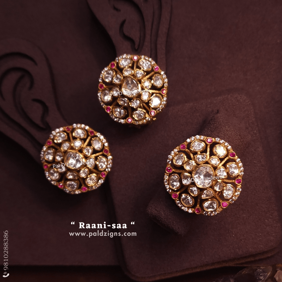 Raani-saa Combo Moissanite Polki Stud And Ring