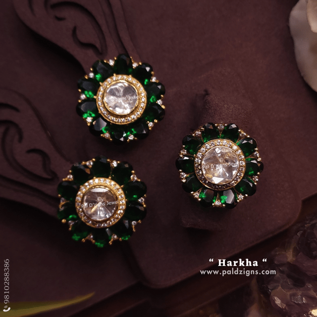 Harkha Combo Moissanite Polki Stud And Ring