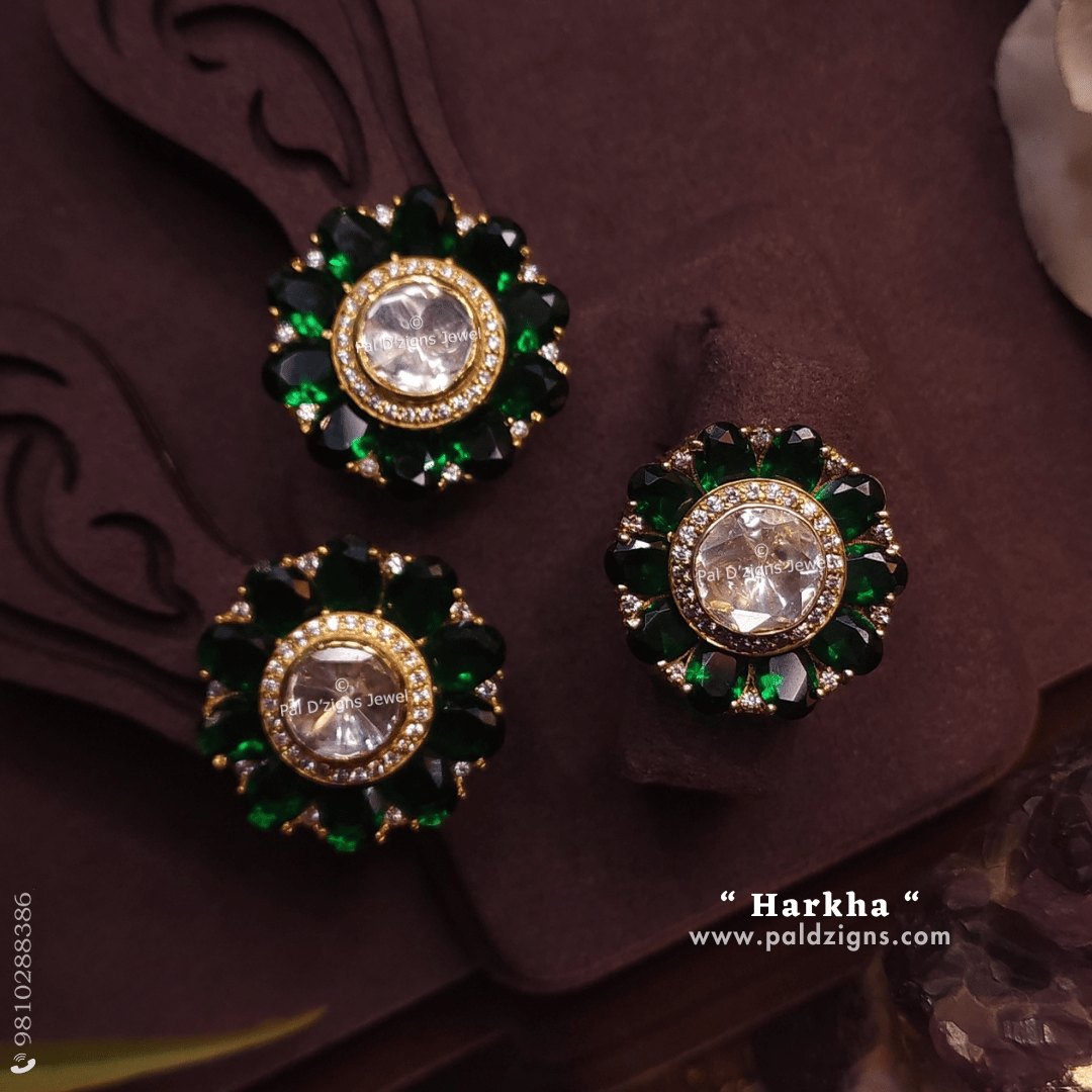 Harkha Combo Moissanite Polki Stud And Ring