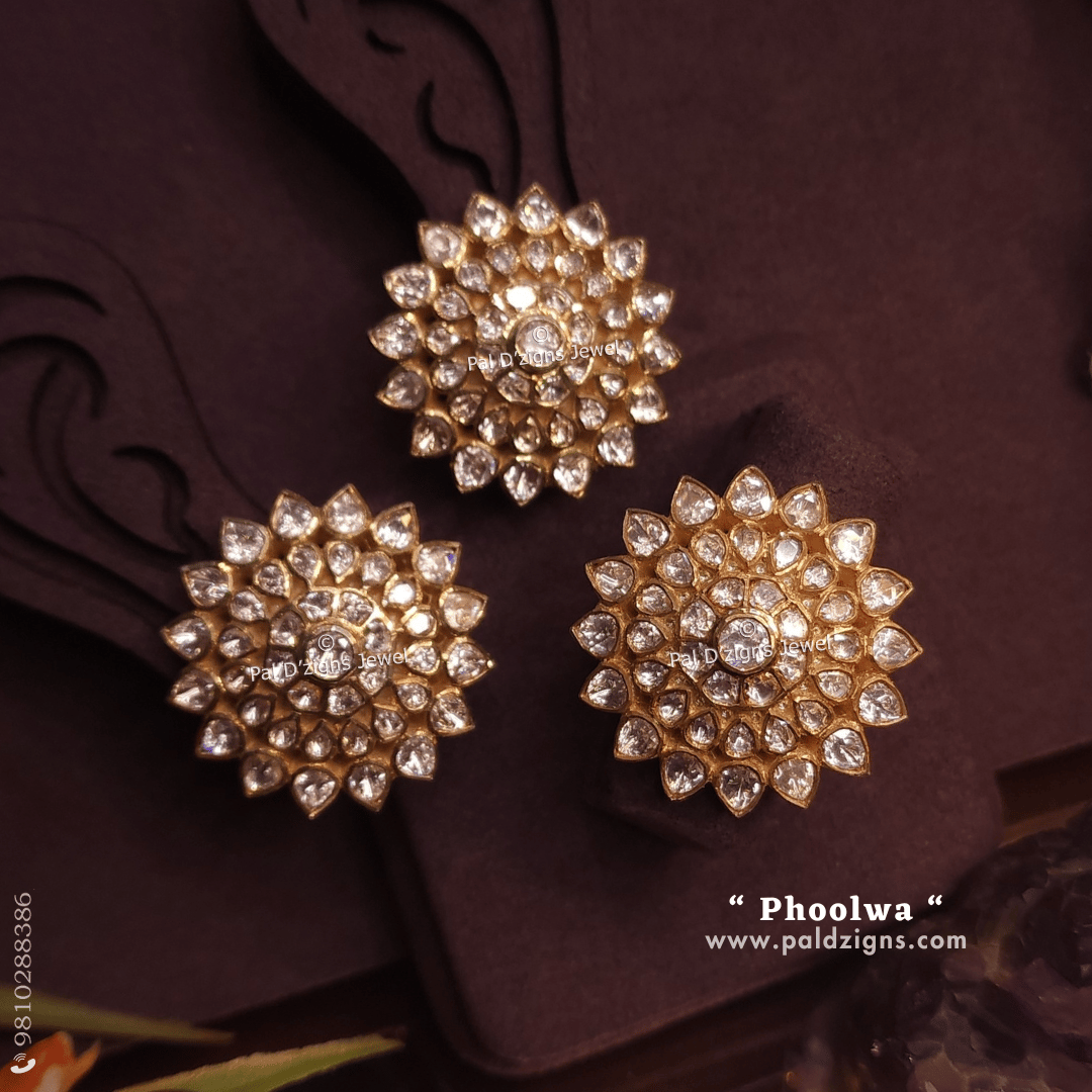 Phoolwa Combo Moissanite Polki Stud And Ring