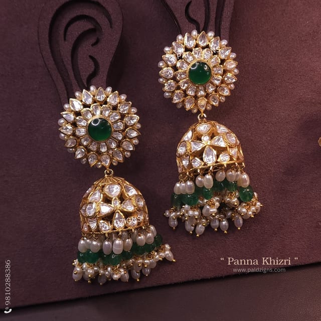 Panna Khizri Moissanite Polki Jhumki