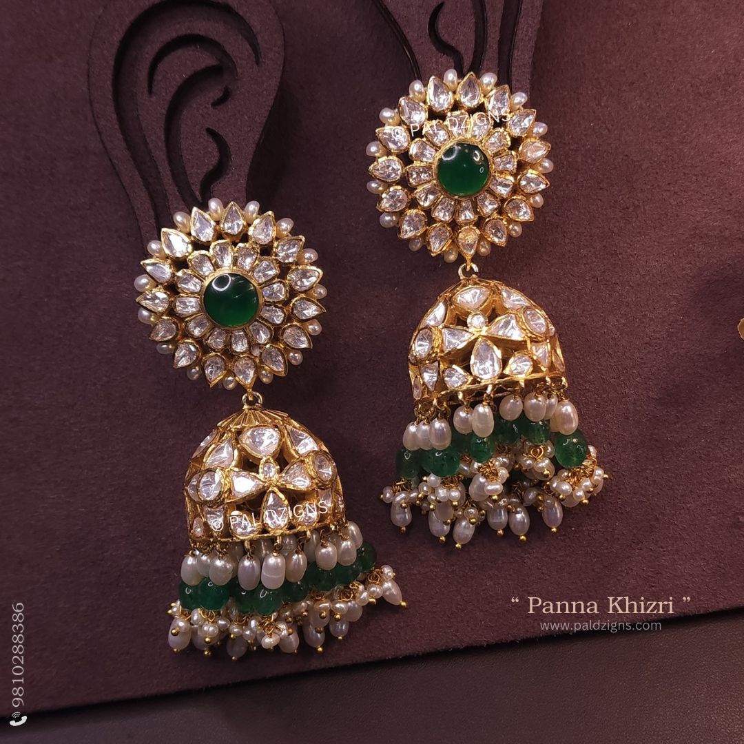 Panna Khizri Moissanite Polki Jhumki