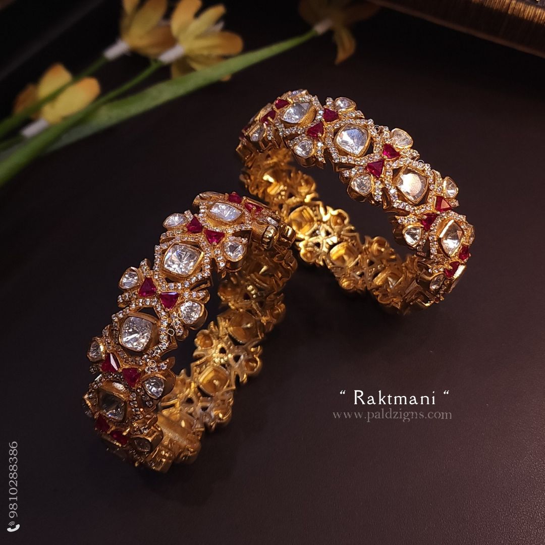 Raktmani 2-10" Size Moissanite Polki Bangles (Pair)