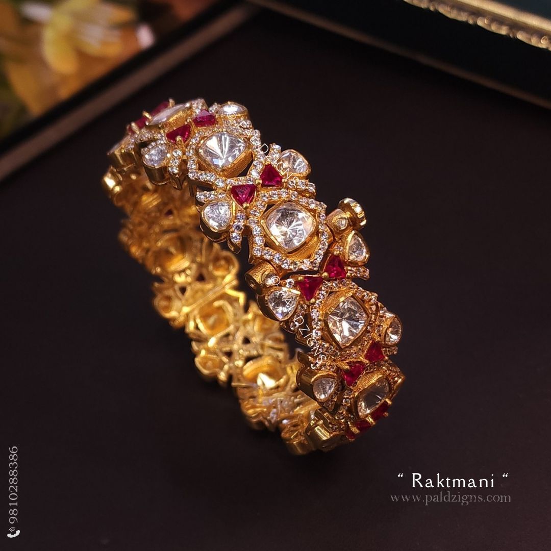 Raktmani 2-6" Size Moissanite Polki Bangles (Single)