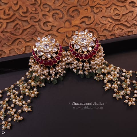 Chaandvaani Jhallar Detachable Moissanite Polki Earrings Kaanchain
