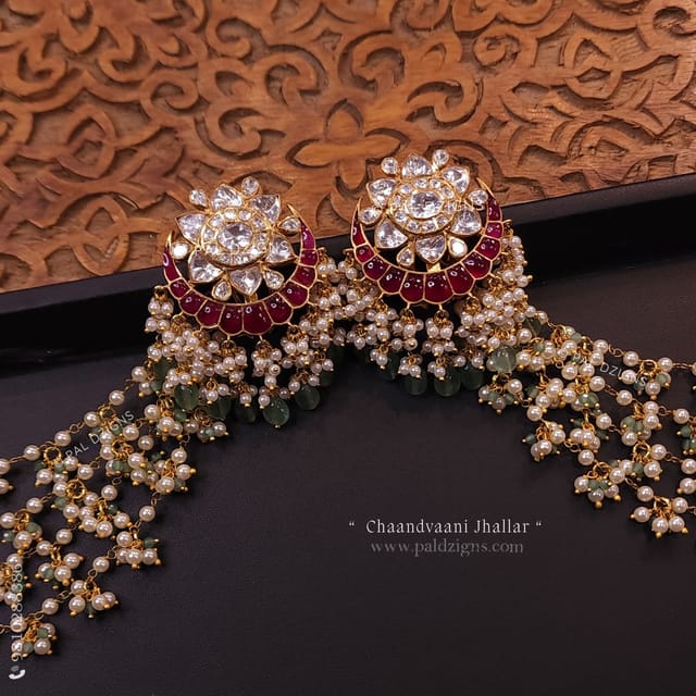 Chaandvaani Jhallar Detachable Moissanite Polki Earrings Kaanchain