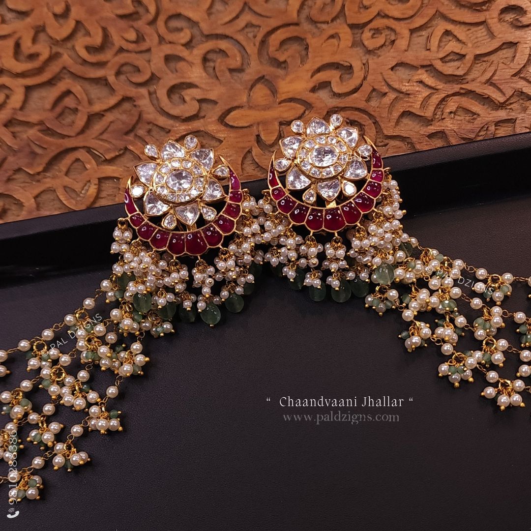 Chaandvaani Jhallar Detachable Moissanite Polki Earrings Kaanchain