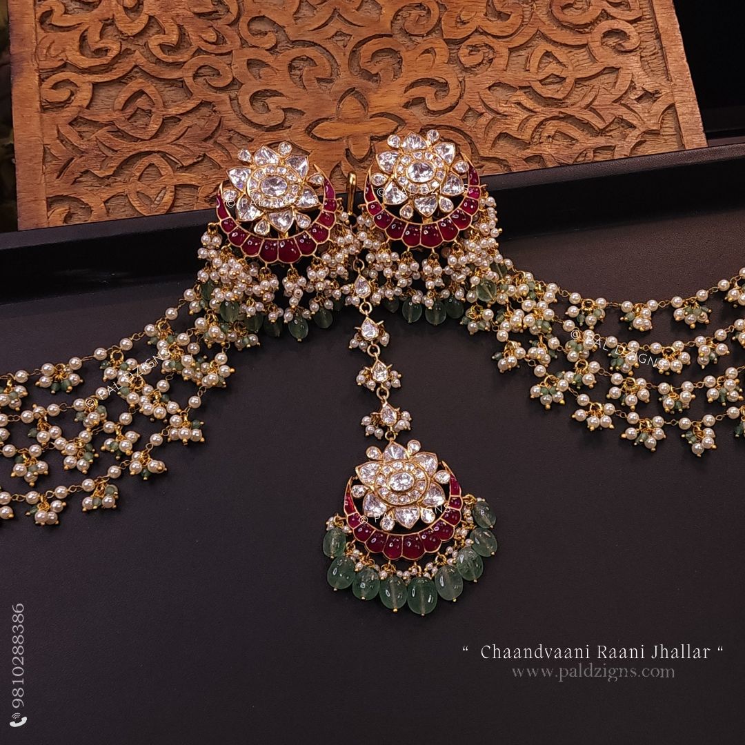 Chaandvaani Raani Jhallar Detachable Moissanite Polki Combo