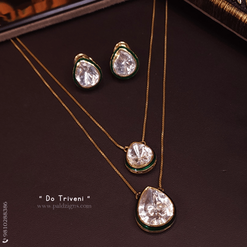 Do Triveni Moissanite Polki Pendant Set