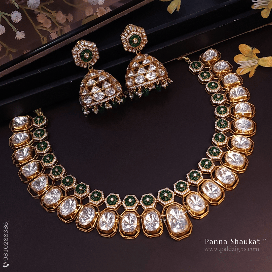 Panna Shaukat Moissanite Polki Necklace Set