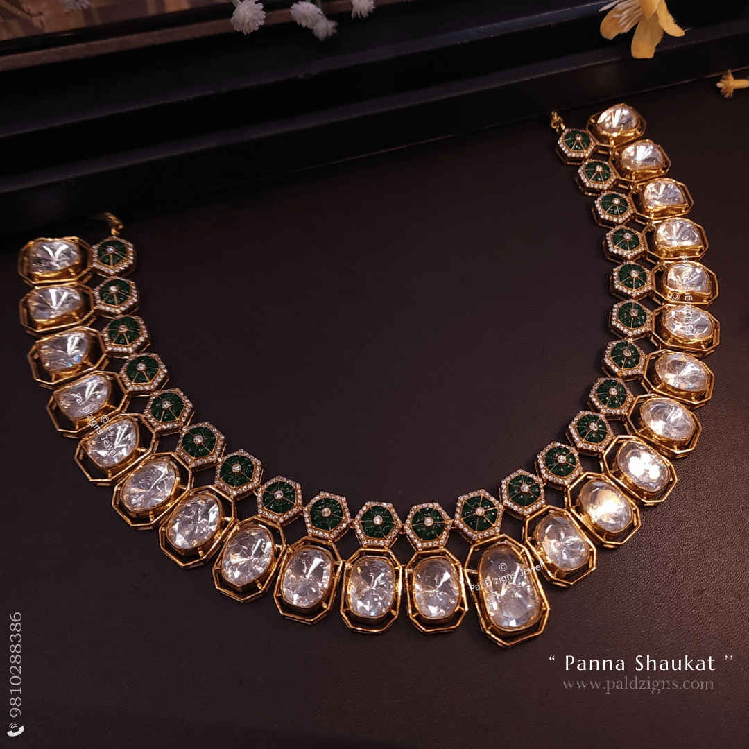 Panna Shaukat Moissanite Polki Necklace
