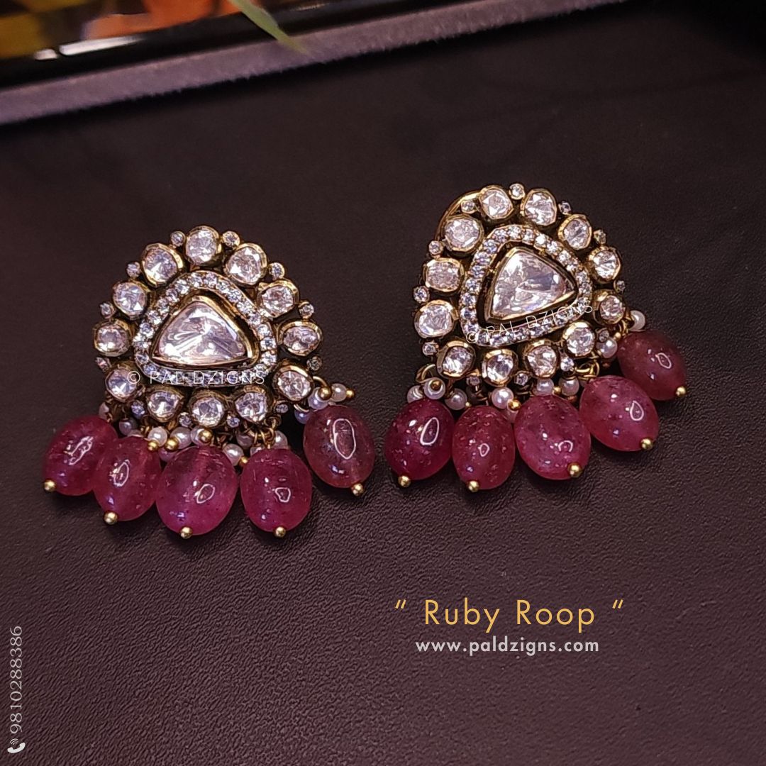 Ruby Roop Antique Moissanite Polki Stud