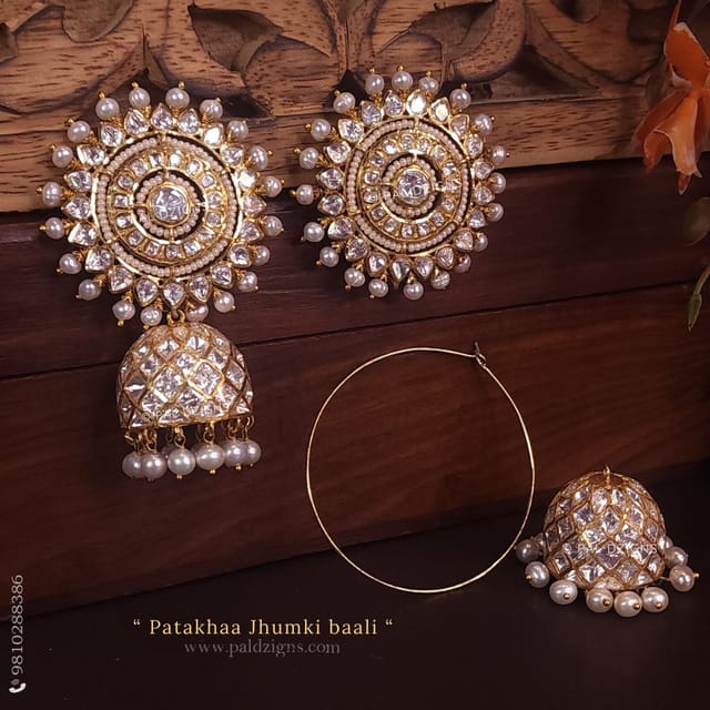 Patakhaa Detachable Moissanite Polki Jhumki Baali