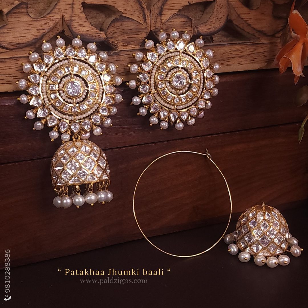 Patakhaa Detachable Moissanite Polki Jhumki Baali